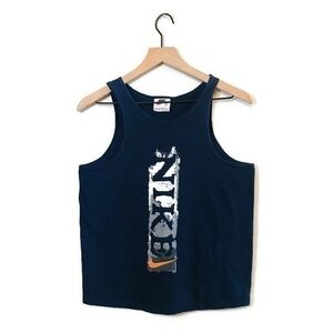 Vintage 1990s Nike Spell Out Tank Top Blue Double Sided Swoosh 100% Cotton Med